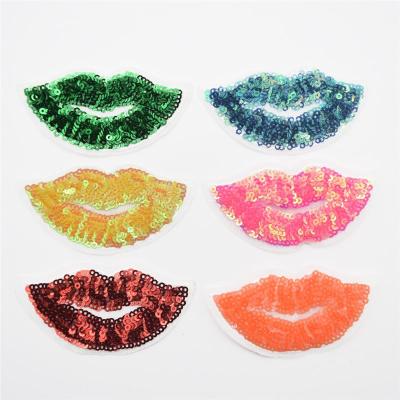 China Sustainable 6color Sequin Lips Lipstick Embroidered Iron On Fashion Patch DIY for sale