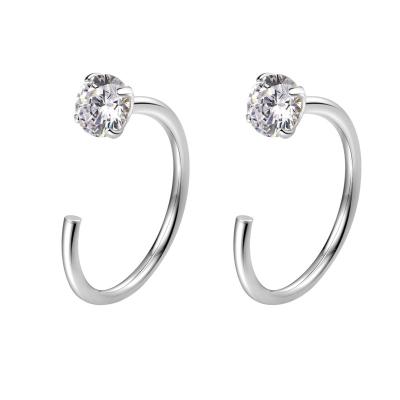 China European and American Fashion S999 Central Institute of Statistics Fresh Elegant Luxury Female Style Zircon Four Claw Ear Ring Hook Nose Ring Silver Environmentally Friendly for sale