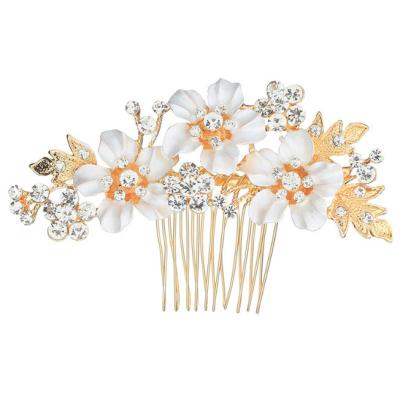 China Gold Bridal Headpiece The Popular High Quality Bridal Wedding Hair Comb Side Diamond Rhinestone Flower Hair Clip for sale