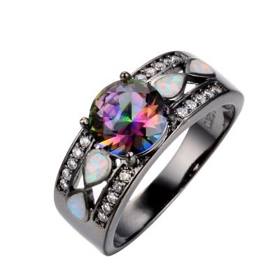 China 2021 Fashion Black Opal Ring 14k Gold Enviroment Friendly Wholesale Cubic Zirconia Ring For Girl Gift Party for sale