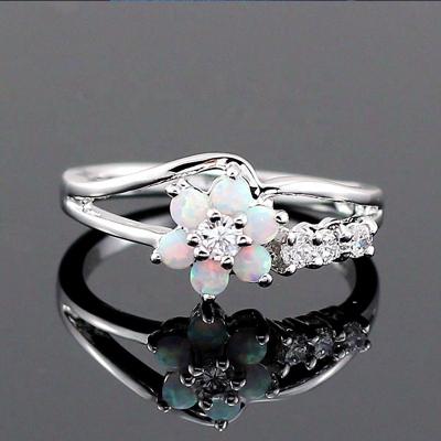 China 2020 New Summer Style 925 Jewelry Flower Shape Environmental Friendly Silver Plated Opal Ring for sale