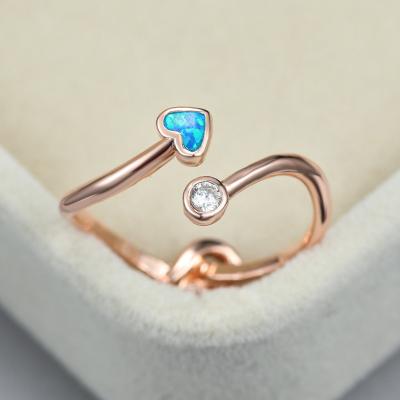 China Environmental Friendly Simple Style 925 Silver Adjustable Ring Female Rose Gold Love Knot White Opal Open Ring for sale