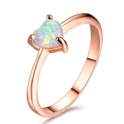 China Wholesale Simple Copper Ring Fashion Rose Gold Heart Shaped Opal Stone Custom For Women Wedding for sale