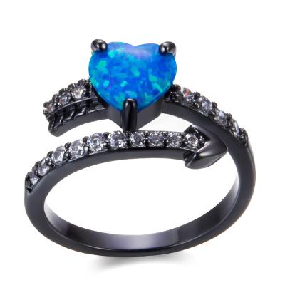 China Fashion Environmental Friendly Wholesale Black Gold Opal Ring Heart Ring Jewelry For Cute Girls for sale