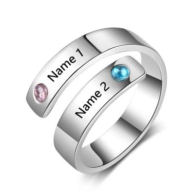 China Custom Romantic Plant Inscription Name Birthstone Rings Adjustable Stainless Steel Ring Birthday Gift for sale