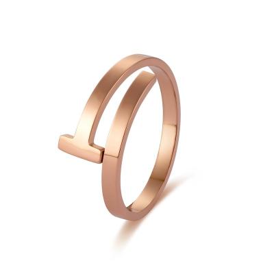 China Romantic T Shaped Opening Adjustable Stainless Steel Ring Mounted Gold Titanium Steel Ring for sale