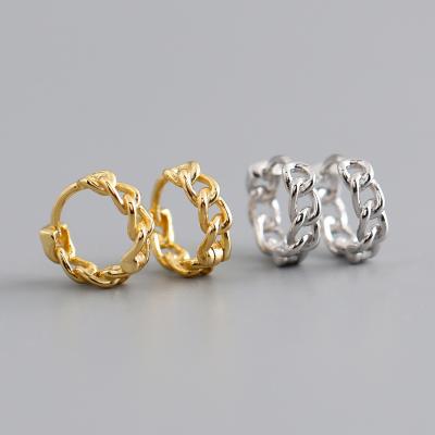 China Environmental Friendly 18K Gold Plated 925 Sterling Silver Mini Circle Huggie Chain Earring For Women Jewelry for sale