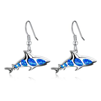 China Awesome FASHIONABLE Genuine Sterling Silver Shark Opal Earrings For Women Beach Style Fire Opal Blue Earring for sale