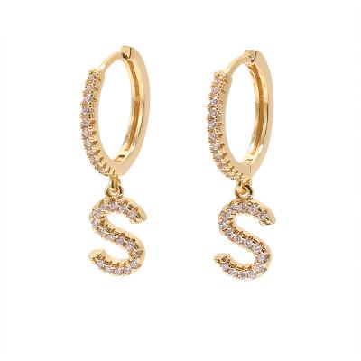 China BOHEMIA 18K Gold Plated Zircon Cuff Alphabet Letter Earrings Women Earring for sale