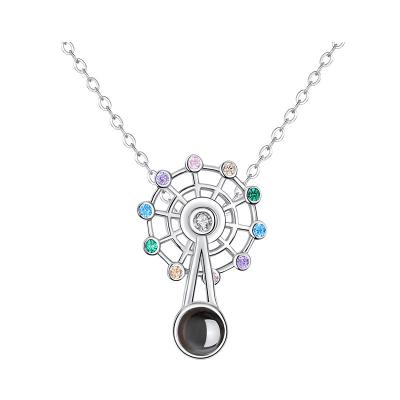 China tongue 100 i love you shape wheel ferris 925 silver projection necklace i love you necklace 100 languages ​​with necklace box for sale