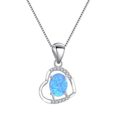 China Beautiful Oval White Opal Heart Pendant Necklace S925 Sterling Silver Jewelry Wholesale for sale