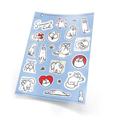 China Custom Kiss Cut Cartoon Sticker Sheet Simons Cat Stickers Printed Lovely Cute Eco-Friendly Stickers For Decoration for sale