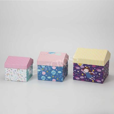 China Handmade House Shape Paper Gift Packaging Box Paper Box Set of 3 for sale