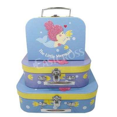 China Handmade Suitcase Cardboard Flap Lid Custom Lock Closure Cartoon Packaging Gift Box With Handle for sale