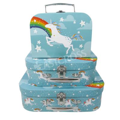 China Cardboard Suitcase Custom Lock Closure Gift Box Paper Cardboard Suitcase Handmade Packaging Box With Handle for sale