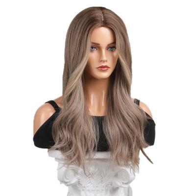 China New 2023 Wholesale Products Long Wavy Wig Synthetic Hair Wigs Center Parted Long Bangs Wig Wavy Hair For Women for sale