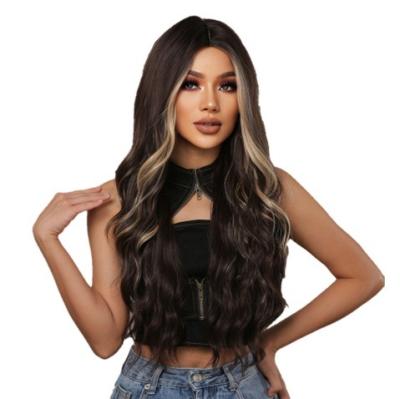 China 2023 Hot Selling Long Wavy Mink Heat Resistant Curly Synthetic Hair Synthetic Hair Center Parted Bangs Wig for sale