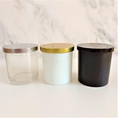 China Luxury Single Clear Glass Candle Jar With Lid 240ml 300ml 430ml Silver Or Gold Holders Glass Candle Container for sale