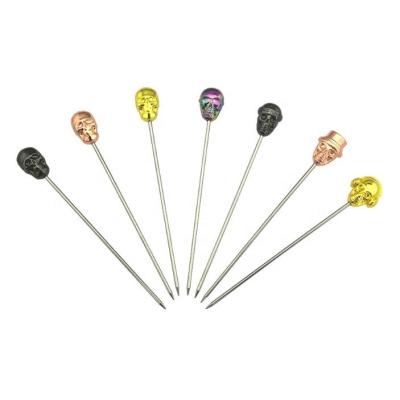 China Sustainable Wholesale Bar Tools Stainless Steel Fruit Fork Cocktail Tools Skull Shape Fruit Needle for sale