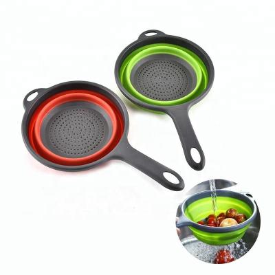 China Viable Kitchenware Silicone Pasta And Vegetable Sieve Collapsible Plastic Round Colander for sale