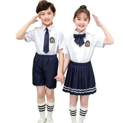 China Wholesale Anti-Shrink Girl Preschool Boy School Uniforms Summer School Suit Short Skirt Uniform Design for sale