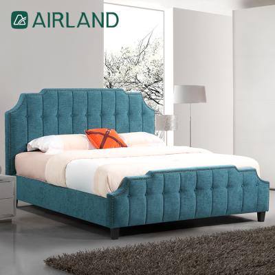 China Other high quality soft bed frame furniture pine wood plywood strip sponge fabric double bed living room bed for sale