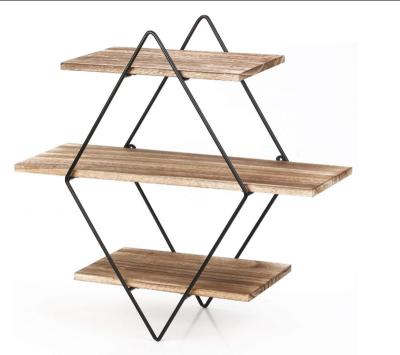 China Adjustable Hexagon Wall Shelf Wood and Metal Mix Vintage Wall Shelves (Size) Floating Wooden Wal for sale