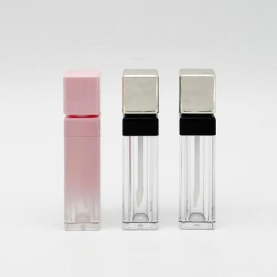 China Wholesale Waterproof Empty Gradient Cap Transparent Square Lip Gloss Tubes Container 8ml Square Packaging With Brush for sale