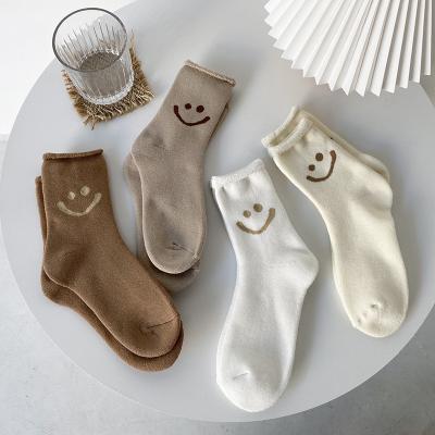 China Wholesale Fashion Solid Color Breathable Curving Comfortable Thick Warm Terry Socks Face Women Smile Socks for sale