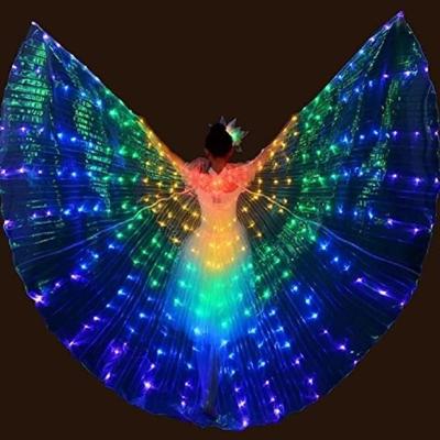 China Wholesale Polyester Lights Belly Dancing Isis Wings Belly Dance Glow Angel Dancing Wings With Telescopic Sticks Flexible Rods For Adults for sale