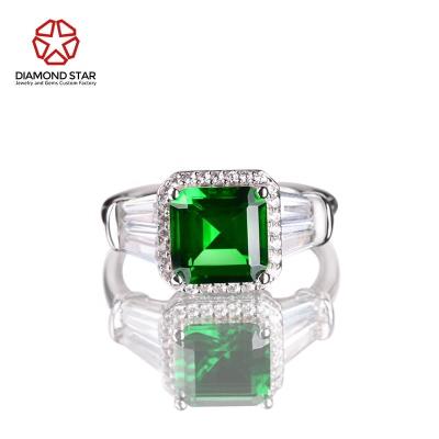 China Diamondstar Romantic Green Ring 925 White Gold Silver Fine Jewelry 14k 18k 24k Rings Emerald Cut Lab Grown Emerald Diamond Ring for sale