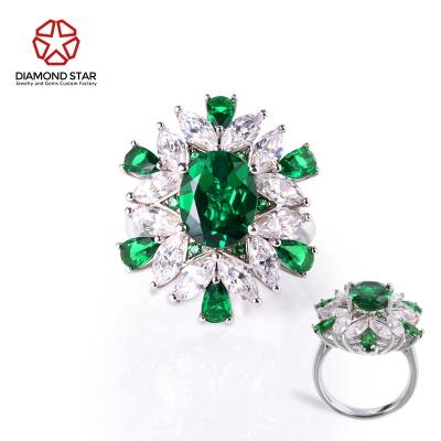 China DiamondStar Romantic Green Ring 9K 10K 14K 18K White Gold Rings Fine Jewelry Oval Cut Lab Grown Green Moissanite Emeral Wedding Ring for sale