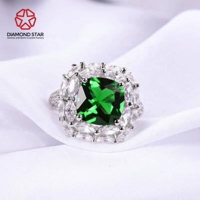 China Fashionable 14k 18k 24k Silver DiamondStar Emerald Rings 925 White Gold Fine Jewelry Custom Rings Wedding Rings Cushion Cut Moissanite for sale