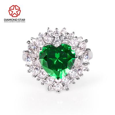 China Romantic Green Lab Developed Ruby VVs Moissanite Ring Heart Cut Gemstone Rings White Gold DiamondStar Engagement Ring for sale