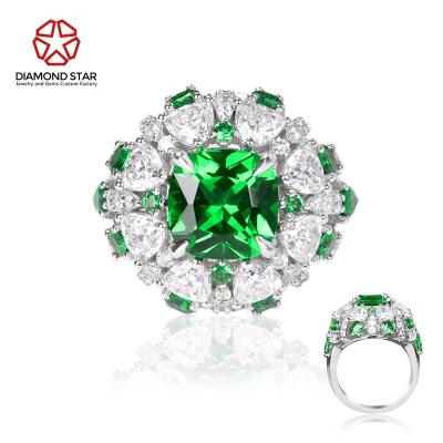 China FASHIONABLE DiamondStar engagement ring white gold green gemstone rings green cut green moissanite ring jewelry for sale