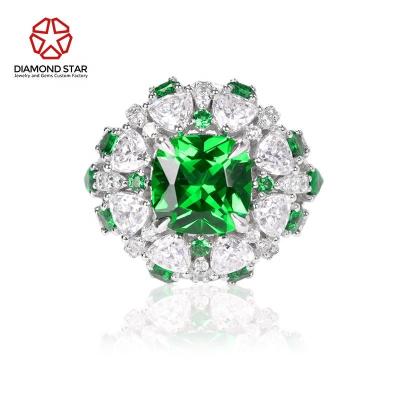 China DiamondStar Engagement Ring White Gold Romantic Green Gemstone Rings Green Cut Moissanite Ring Lab Grown Ruby for sale