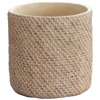 China Art Bamboo Woven Cement Flower Small Creative Pot Style Earthquake-proof Indoor Flower Pots and Planters for sale