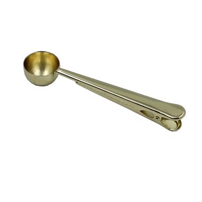 China Sustainable Home Kitchen Dining Restaurant Stainless Steel Gold Coffee Scoop Table Spoon With Clip Teaspoon for sale