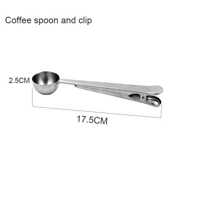 China Viable Wholesale Coffee Scoop Cut Stainless Steel Tablespoon Teaspoon With Long Handle Multifunctional Sealing Bag Clip for sale