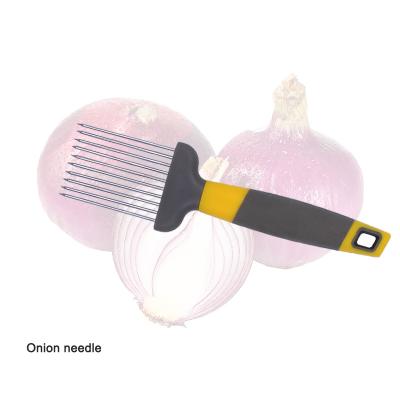 China Viable Professional Fruit Stand Stainless Steel Onion Cutter Vegetable Needle Onion Cutter Kitchen Instrument for sale