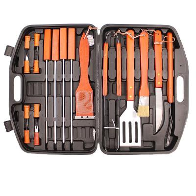 China Thermal Resistance Amazon Success 18 Piece BBQ Grill Set Portable Cleaning Brush Private Label Handle Wooden BBQ Tool Box Set for sale