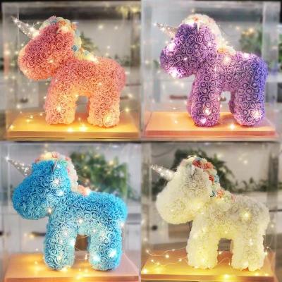 China Wholesale Homemade Unicorn Roses Bear Custom 40cm Unicorn Diy Foam Roses Bear Rose Unicorn As Gifts Artificial Handmade Hotel Decoration Gift for sale