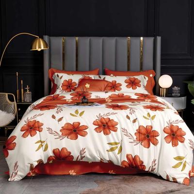 China Red Floral Print 100% Polyester Printed Home Textile Fabric Shrink-Resistant Fabrics For Bedding Wedding Cloth for sale