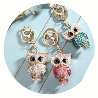 China Animal Series Crystal Owl Lady Keychain For Gift New Creative Car Pendant Keychain Bag Promotion Gift Jewelry for sale