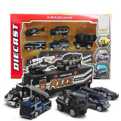 China 1:64 Simulation Model 9 Styles Container Truck 6pcs Mini Slide Police Farm Alloy Vehicle Diecast Model Car For Kid for sale