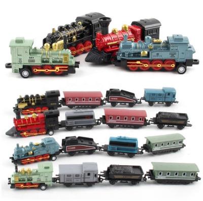 China Cheap Christmas Gift 1:60 mini pullback vehice model simulation diecast toy alloy simulation decoration metal vintage steam train set for kid for sale