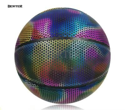 China Basketball Matches Manufacturer Design Production Illuminated Pu Basketball Training Game Gift Holographic Dark Luminous Luminous Basketball for sale