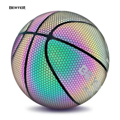 China Basketball Games Glow In The Dark Basketball With Light Basketball, Holographic Reflective Glowing LED Night Basketball Ball for sale