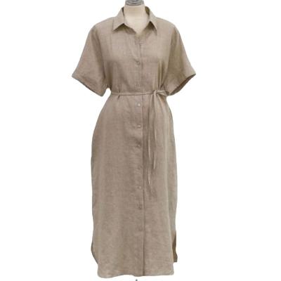 China Factory Wholesale High Quality Casual Shirt Dress Waist Retraction Linen Anti-Static for sale