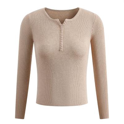 China High Quality Wholesale Custom Girls Sweater Anti-Wrinkle Factory Women Casual Flexible Long Sleeve Sweaters Button Up Stretchy V-Neckline for sale